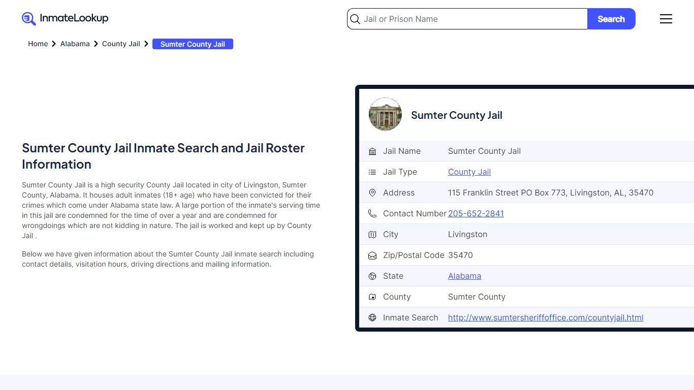 Sumter County Jail Inmate Search - Livingston Alabama - Inmate Lookup